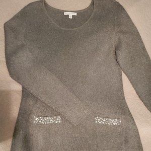 Gray Sweater Dress, Size XL, Rhinestone accented pockets
